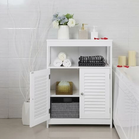 VASAGLE Wooden Bathroom Floor Cabinet Storage Organizer Rack Cupboard Free Standing With Double Shutter Door White By SONGMICS BBC40WT 4 VASAGLE Wooden Bathroom Floor Cabinet Storage Organizer Rack Cupboard Free Standing With Double Shutter Door White By SONGMICS BBC40WT - Image 2
