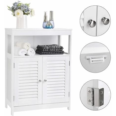 VASAGLE Wooden Bathroom Floor Cabinet Storage Organizer Rack Cupboard Free Standing With Double Shutter Door White By SONGMICS BBC40WT 6 VASAGLE Wooden Bathroom Floor Cabinet Storage Organizer Rack Cupboard Free Standing With Double Shutter Door White By SONGMICS BBC40WT - Image 4