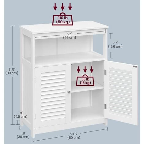 VASAGLE Wooden Bathroom Floor Cabinet Storage Organizer Rack Cupboard Free Standing With Double Shutter Door White By SONGMICS BBC40WT 7 VASAGLE Wooden Bathroom Floor Cabinet Storage Organizer Rack Cupboard Free Standing With Double Shutter Door White By SONGMICS BBC40WT - Image 5