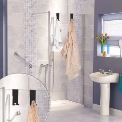 Double Sided Bathroom Shower Door Hook Glass Door Shower Towel Rack Stainless Steel No Drilling Towel Hook 1pc(Black) -Comfort Bathroom Store 93920678 3