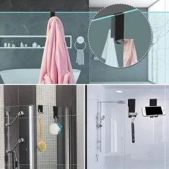 Double Sided Bathroom Shower Door Hook Glass Door Shower Towel Rack Stainless Steel No Drilling Towel Hook 1pc(Black) -Comfort Bathroom Store 93920678 4
