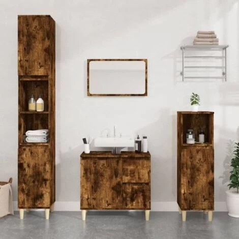 Bathroom Cabinet Smoked Oak 30x30x190 Cm Engineered Wood VidaXL 4 Bathroom Cabinet Smoked Oak 30x30x190 Cm Engineered Wood VidaXL - Image 2