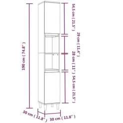 Bathroom Cabinet Smoked Oak 30x30x190 Cm Engineered Wood VidaXL 9 Bathroom Cabinet Smoked Oak 30x30x190 Cm Engineered Wood VidaXL -Comfort Bathroom Store 94093202 3