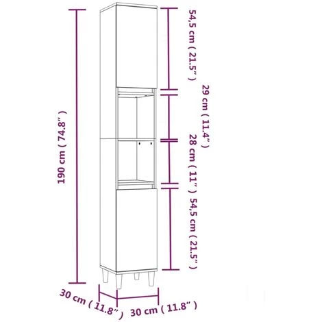 Bathroom Cabinet Smoked Oak 30x30x190 Cm Engineered Wood VidaXL 5 Bathroom Cabinet Smoked Oak 30x30x190 Cm Engineered Wood VidaXL - Image 3