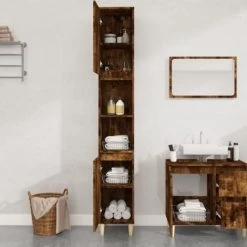Bathroom Cabinet Smoked Oak 30x30x190 Cm Engineered Wood VidaXL 10 Bathroom Cabinet Smoked Oak 30x30x190 Cm Engineered Wood VidaXL -Comfort Bathroom Store 94093202 4