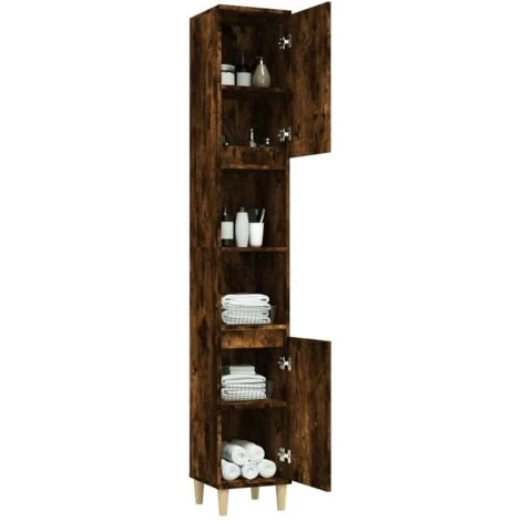Bathroom Cabinet Smoked Oak 30x30x190 Cm Engineered Wood VidaXL 7 Bathroom Cabinet Smoked Oak 30x30x190 Cm Engineered Wood VidaXL - Image 5