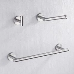 Bathroom Accessories Set 3 Pieces Towel Rack Toilet Paper Holder Coat Hook Wall-mounted SUS304 Brushed Stainless Steel.