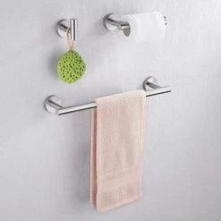 Bathroom Accessories Set 3 Pieces Towel Rack Toilet Paper Holder Coat Hook Wall-mounted SUS304 Brushed Stainless Steel. -Comfort Bathroom Store 94197167 3