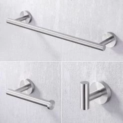 Bathroom Accessories Set 3 Pieces Towel Rack Toilet Paper Holder Coat Hook Wall-mounted SUS304 Brushed Stainless Steel. -Comfort Bathroom Store 94197167 4