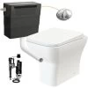Square Rimless Back To Wall Toilet Pan With Soft Close Seat & Concealed Cistern Chrome Push Button -Comfort Bathroom Store 94371672 1