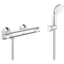 Grohe Precision Flow Thermostatic Shower Mixer Set + Hand Shower + Adjustable Wall Bracket + Hose 1750mm, Chrome