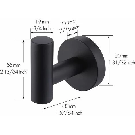 Wall Mounted Towel Hook Bathroom Robe Hooks Matte Black SUS304 Stainless Steel Coat Rack Rack Towel Rack Storage 2 Pieces 4 Wall Mounted Towel Hook Bathroom Robe Hooks Matte Black SUS304 Stainless Steel Coat Rack Rack Towel Rack Storage 2 Pieces - Image 2