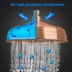 Copper Shower Head, 20cm (8 Inch) Diameter, High Pressure Fixed Shower Head With Adjustable Angle Shower Head Rain Shower Head - Gold -Comfort Bathroom Store 94517729 3