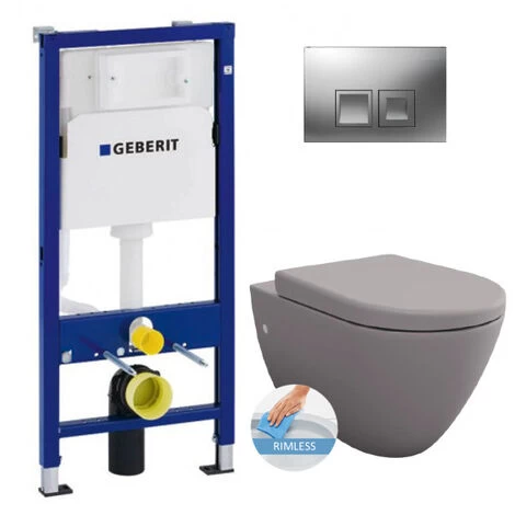Geberit Toilet Set Duofix UP100 Support Frame + Livea Bello Rimless Toilet, Matt Grey + Softclose Seat + Matt Chrome Plate 3 Geberit Toilet Set Duofix UP100 Support Frame + Livea Bello Rimless Toilet, Matt Grey + Softclose Seat + Matt Chrome Plate