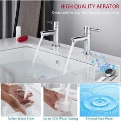 Pair Bathroom Sink Twin Taps Bath Basin Mini Mixer Modern Chrome Hot & Cold Water Kitchen Faucets Water Saving -Comfort Bathroom Store 94588986 4