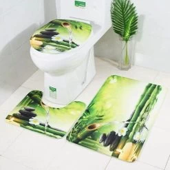 Bath Mat Set 3 Set Bamboo Stone Floral Pattern Toilet Contour Mat Non-slip Room Mat Soft And Comfortable Washable 10 Bath Mat Set 3 Set Bamboo Stone Floral Pattern Toilet Contour Mat Non-slip Room Mat Soft And Comfortable Washable -Comfort Bathroom Store 94629387 4