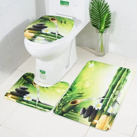 Bath Mat Set 3 Set Bamboo Stone Floral Pattern Toilet Contour Mat Non-slip Room Mat Soft And Comfortable Washable 6 Bath Mat Set 3 Set Bamboo Stone Floral Pattern Toilet Contour Mat Non-slip Room Mat Soft And Comfortable Washable - Image 4