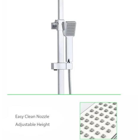 Biubiubath Thermostat Shower System With 8 Inch Rainfall Shower Head, Adjustable Height Riser Rail And Square Thermostatic Shower Mixer Set, Anti-Scald, Chrome Plated 6 Biubiubath Thermostat Shower System With 8 Inch Rainfall Shower Head, Adjustable Height Riser Rail And Square Thermostatic Shower Mixer Set, Anti-Scald, Chrome Plated - Image 4