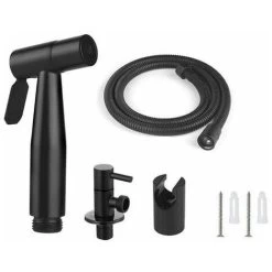 WC Hand Shower Kit, 1.5 M Hose And Support, G1/2 Adapters Black