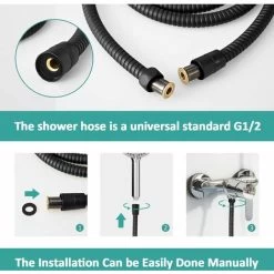 EMKE Replacement Shower Hose 1.7m Stainless Steel Shower Hose G1/2 Universal For Anti-Kink Anti-Explosion Leakproof Strong Tensile Black -Comfort Bathroom Store 94901584 5