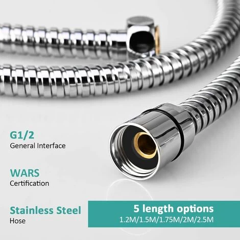 EMKE Replacement Shower Hose 1.7m Stainless Steel Shower Hose G1/2 Universal For Anti-Kink Anti-Explosion Leakproof Strong Tensile Chrome 4 EMKE Replacement Shower Hose 1.7m Stainless Steel Shower Hose G1/2 Universal For Anti-Kink Anti-Explosion Leakproof Strong Tensile Chrome - Image 2
