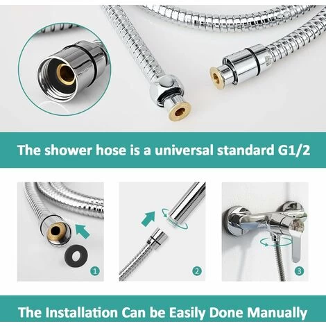 EMKE Replacement Shower Hose 1.7m Stainless Steel Shower Hose G1/2 Universal For Anti-Kink Anti-Explosion Leakproof Strong Tensile Chrome 7 EMKE Replacement Shower Hose 1.7m Stainless Steel Shower Hose G1/2 Universal For Anti-Kink Anti-Explosion Leakproof Strong Tensile Chrome - Image 5