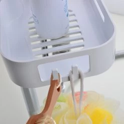 ABS Shower Shelf Bathroom Shower Caddy Rack Organizer For Soap Shampoo Conditioner With Two Hidden Hooks Detachable Shower Storage NO Drilling Wall Mounted For 25 Mm Riser Rail -Comfort Bathroom Store 95433778 4
