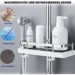 Bathroom Shower Rack,2-in-1 Liftable Shower Rack No Drilling Adhesive Storage Shelf Organizer Holder Punch-free Multi-function Storage Rack For Bathroom And Kitchen ( White) -Comfort Bathroom Store 95433789 4