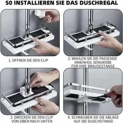 Bathroom Shower Rack,2-in-1 Liftable Shower Rack No Drilling Adhesive Storage Shelf Organizer Holder Punch-free Multi-function Storage Rack For Bathroom And Kitchen ( White) -Comfort Bathroom Store 95433789 5