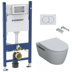 Geberit Toilet Set Cistern Frame Duofix + Geberit ICon Rimless WC + Softclose Seat + White Plate (iConGeb3)