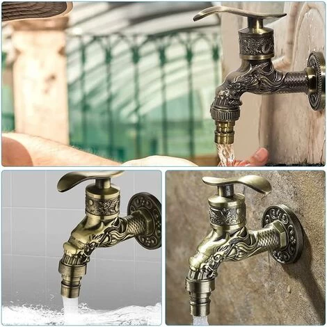 Vintage Faucet, Dragon Carved Faucet Zinc Alloy, 1/2" Wall Faucet, Antique Copper Faucet Garden, Faucet Basin Faucet For Bathroom Garden Kitchen 4 Vintage Faucet, Dragon Carved Faucet Zinc Alloy, 1/2" Wall Faucet, Antique Copper Faucet Garden, Faucet Basin Faucet For Bathroom Garden Kitchen - Image 2