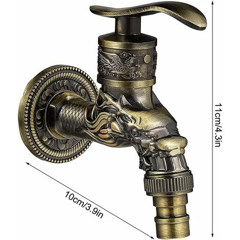 Vintage Faucet, Dragon Carved Faucet Zinc Alloy, 1/2" Wall Faucet, Antique Copper Faucet Garden, Faucet Basin Faucet For Bathroom Garden Kitchen 6 Vintage Faucet, Dragon Carved Faucet Zinc Alloy, 1/2" Wall Faucet, Antique Copper Faucet Garden, Faucet Basin Faucet For Bathroom Garden Kitchen - Image 4