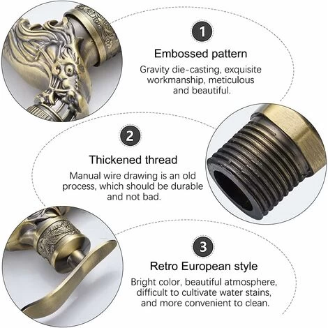 Vintage Faucet, Dragon Carved Faucet Zinc Alloy, 1/2" Wall Faucet, Antique Copper Faucet Garden, Faucet Basin Faucet For Bathroom Garden Kitchen 7 Vintage Faucet, Dragon Carved Faucet Zinc Alloy, 1/2" Wall Faucet, Antique Copper Faucet Garden, Faucet Basin Faucet For Bathroom Garden Kitchen - Image 5