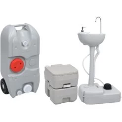 Portable Camping Toilet And Handwash Stand Set With Water Tank VidaXL