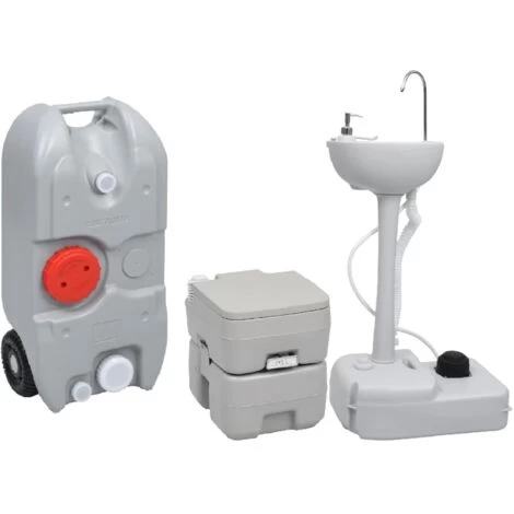 Portable Camping Toilet And Handwash Stand Set With Water Tank VidaXL 3 Portable Camping Toilet And Handwash Stand Set With Water Tank VidaXL