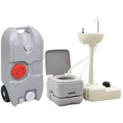 Portable Camping Toilet And Handwash Stand Set With Water Tank VidaXL