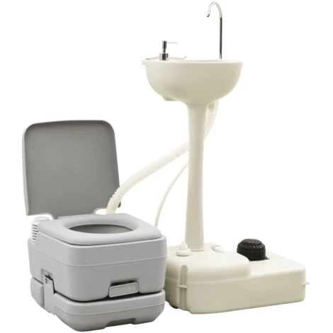 Portable Camping Toilet And Handwash Stand Set With Water Tank VidaXL 4 Portable Camping Toilet And Handwash Stand Set With Water Tank VidaXL - Image 2