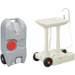 Comfort Bathroom Store 13 Camping Hand Wash Stand With Wheeled Water Tank Grey VidaXL