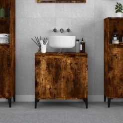 Sink Cabinet Smoked Oak 58x33x60 Cm Engineered Wood VidaXL -Comfort Bathroom Store 95547039 2