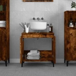 Sink Cabinet Smoked Oak 58x33x60 Cm Engineered Wood VidaXL -Comfort Bathroom Store 95547039 4