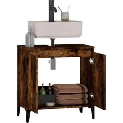 Sink Cabinet Smoked Oak 58x33x60 Cm Engineered Wood VidaXL -Comfort Bathroom Store 95547039 5