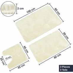Bath Mat Set Of 3 Pieces - 3X Bath Mats (45x45 + 50x80 + 60x100cm) - Non-slip & Washable Bath Mat - With WC Cutout – CREAM -Comfort Bathroom Store 95876743 3