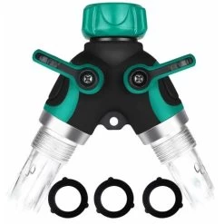 Garden Hose Splitter, 3/4 Zinc Alloy Distributor With 2 Valve Outlets, Adjustable And Lockable Water Flow With 2 Connectors And 3 Washers