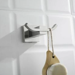 1pc Wall Mount Double Hook For Living Room Bathroom Bathrobe Towel Hook, Stainless Steel -Comfort Bathroom Store 96179672 3