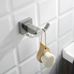 1pc Wall Mount Double Hook For Living Room Bathroom Bathrobe Towel Hook, Stainless Steel -Comfort Bathroom Store 96179672 4