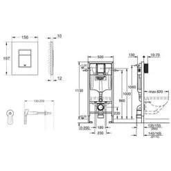 GROHE 38772001 Rapid Sl 3-in-1 Set For Wall-Hung Toilet With Wall Brackets And Skate Cosmopolitan Chrome Flush Plate -Comfort Bathroom Store 96357697 5