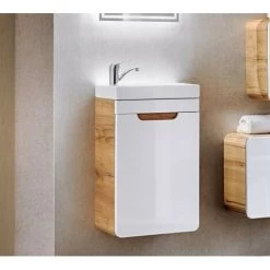 400 Vanity Unit Bathroom Cloakroom 40cm Sink Wall Small Cabinet White Gloss Oak Arub