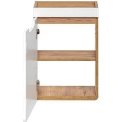 400 Vanity Unit Bathroom Cloakroom 40cm Sink Wall Small Cabinet White Gloss Oak Arub -Comfort Bathroom Store 96398765 3