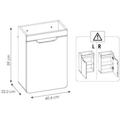 400 Vanity Unit Bathroom Cloakroom 40cm Sink Wall Small Cabinet White Gloss Oak Arub -Comfort Bathroom Store 96398765 5