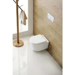 Alca 85cm Low Height Wall Hung Toilet Set With Swiss Aqua Technologies Rimless Toilet And Gloss Chrome Plate (Alca85FSat-1-UK) -Comfort Bathroom Store 96739120 3
